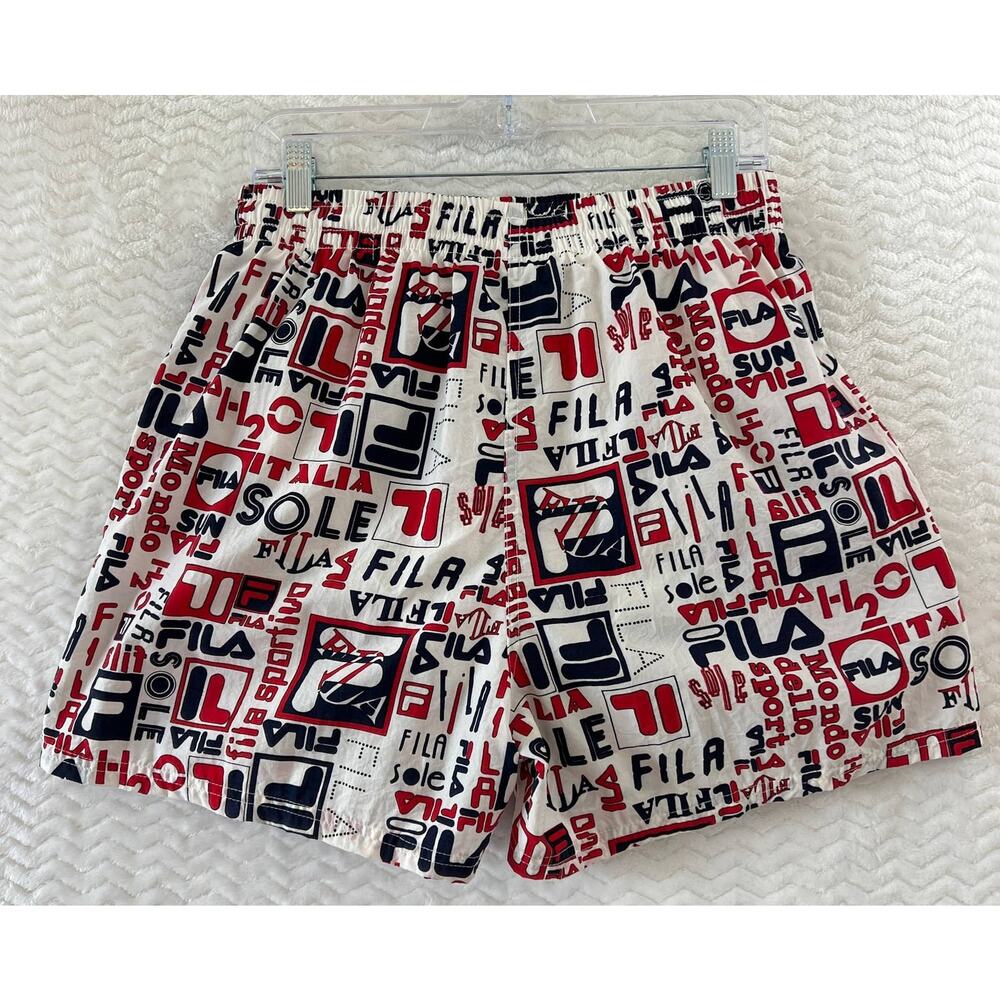 Vintage 90's Y2K FILA Monogram Red White Blue Swim Trunks Mens Large